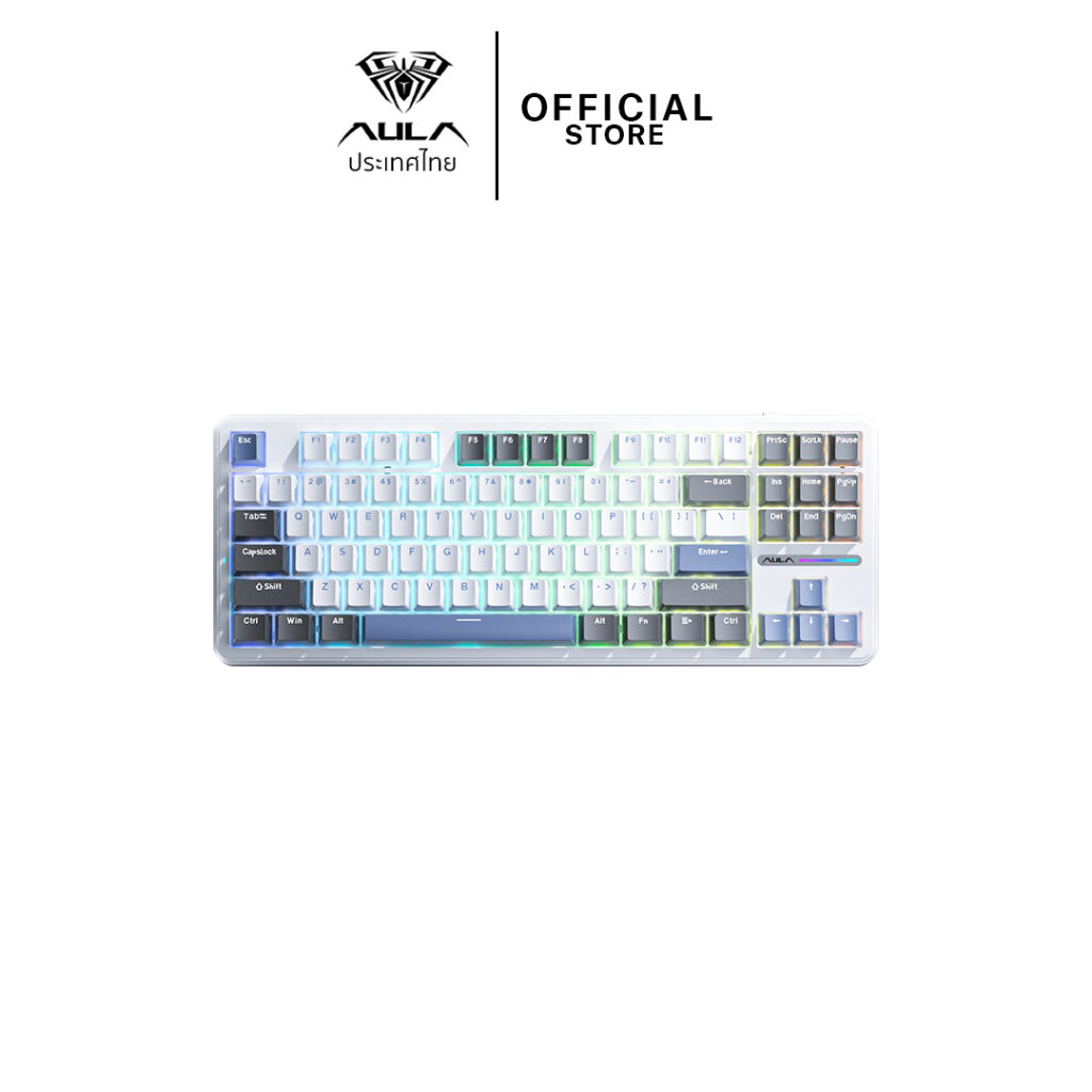 F87 White AULA F87 WHITE-BLUE GASKET MECHANICAL KEYBOARD – INTEK TRADING GROUP