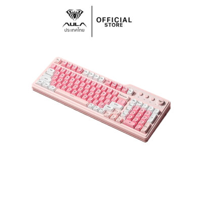 WIRELESS KEYBOARD (คีย์บอร์ดไร้สาย) AULA F3099 (PINK) TRI-MODE