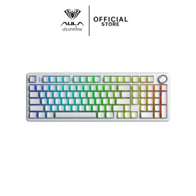 WIRELESS KEYBOARD (คีย์บอร์ดไร้สาย) AULA F99PRO WHITE FEATHER SILENT SWITCH