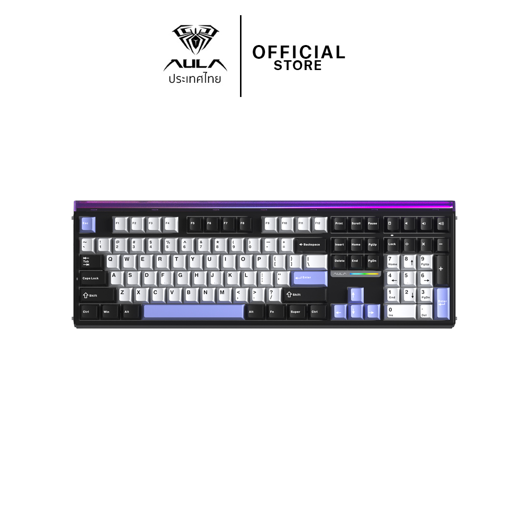 WIRELESS KEYBOARD (คีย์บอร์ดไร้สาย) AULA H108 (BLACK/WHITE/PURPLE) FEATHER SILENT SWITCH
