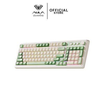 WIRELESS KEYBOARD (คีย์บอร์ดไร้สาย) AULA S99 (GREEN) TRI-MODE