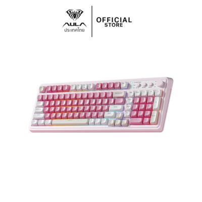 WIRELESS KEYBOARD (คีย์บอร์ดไร้สาย) AULA S99 (PINK) TRI-MODE