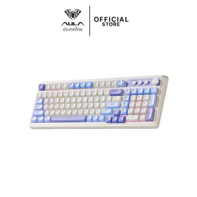 WIRELESS KEYBOARD (คีย์บอร์ดไร้สาย)  AULA S99 (WHITE/PURPLE) TRI-MODE