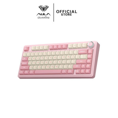 WIRELESS KEYBOARD (คีย์บอร์ดไร้สาย)  AULA F75 (PINK/WHITE) STRAWBERRY SWITCH