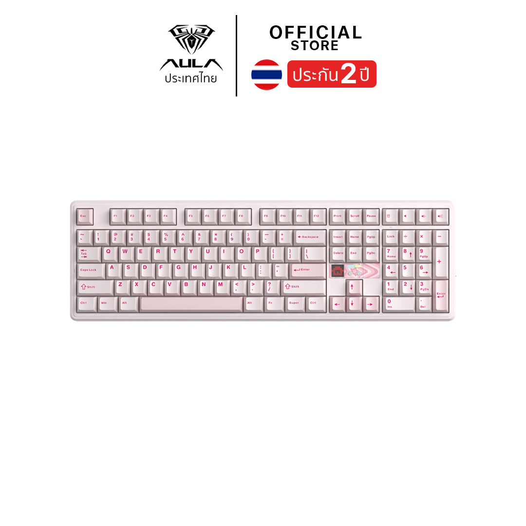 WIRELESS KEYBOARD (คีย์บอร์ดไร้สาย) AULA F108PRO V2 (PINK) STRAWBERRY MINT SWITCH