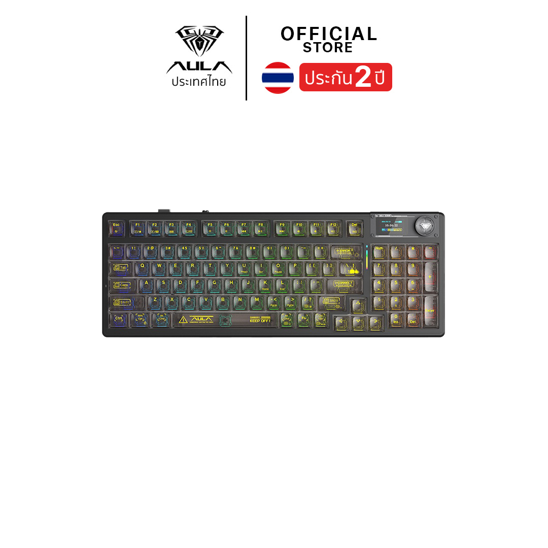 WIRELESS KEYBOARD (คีย์บอร์ดไร้สาย) AULA F98PRO V3 (Black/Transparent) Crystal Switch