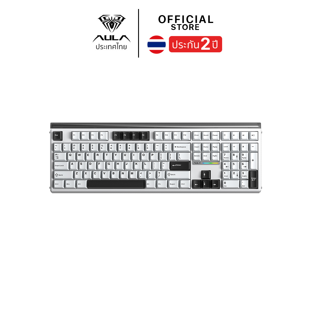 WIRELESS KEYBOARD (คีย์บอร์ดไร้สาย) AULA H108 (White/Black) LIGTH SILENCE SWITCH
